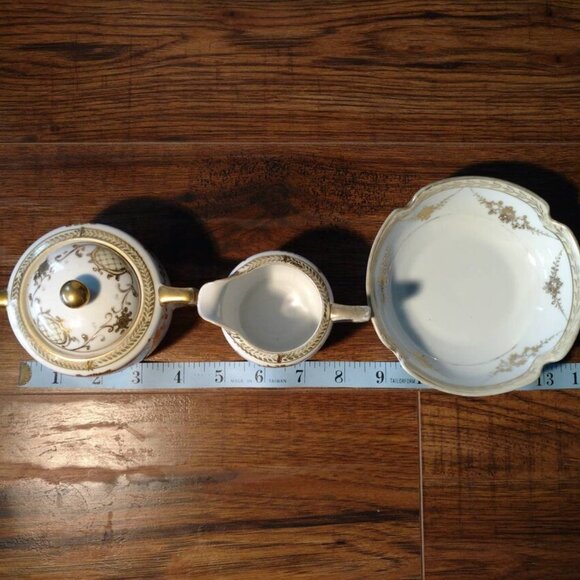 Antique Noritake Cream and Sugar Set with Small Bowl Vintage Hand Painted Nippon - Picture 11 of 11